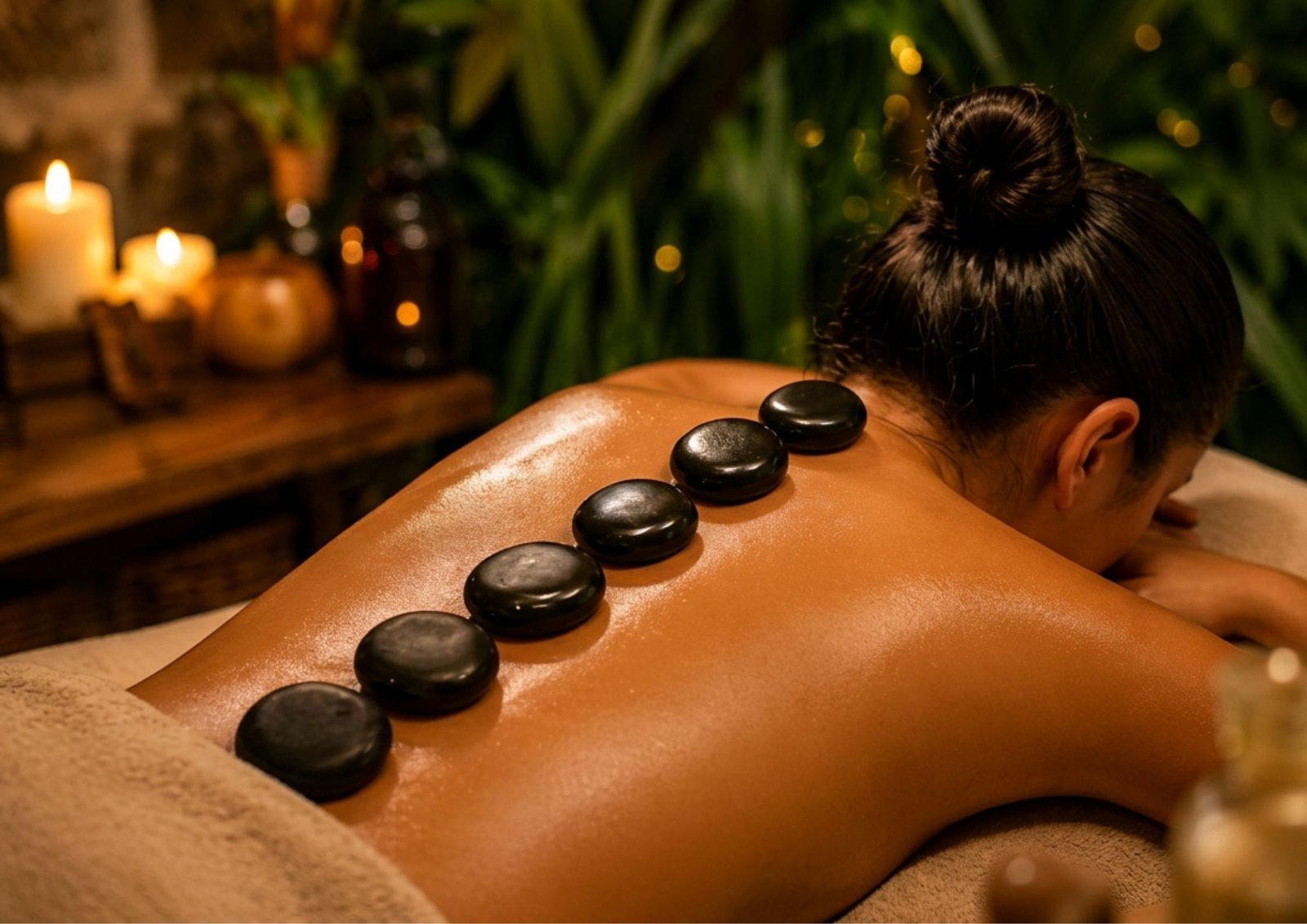 Heißsteinmassage-Behandlung in Aktion